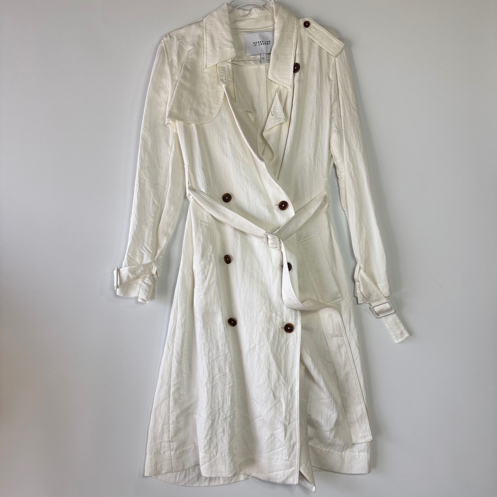 Derek Lam 10 Crosby Trench Coat Womens 6 White Excellent Double Breasted Belted